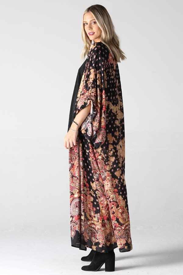 Bleach Dyed Printed Duster Kimono - Random Hippie