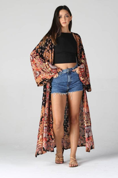 Bleach Dyed Printed Duster Kimono - Random Hippie