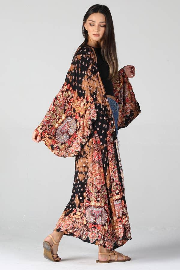Bleach Dyed Printed Duster Kimono - Random Hippie