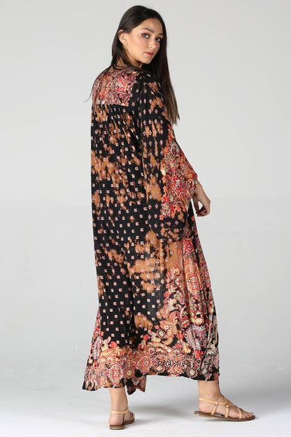 Bleach Dyed Printed Duster Kimono - Random Hippie