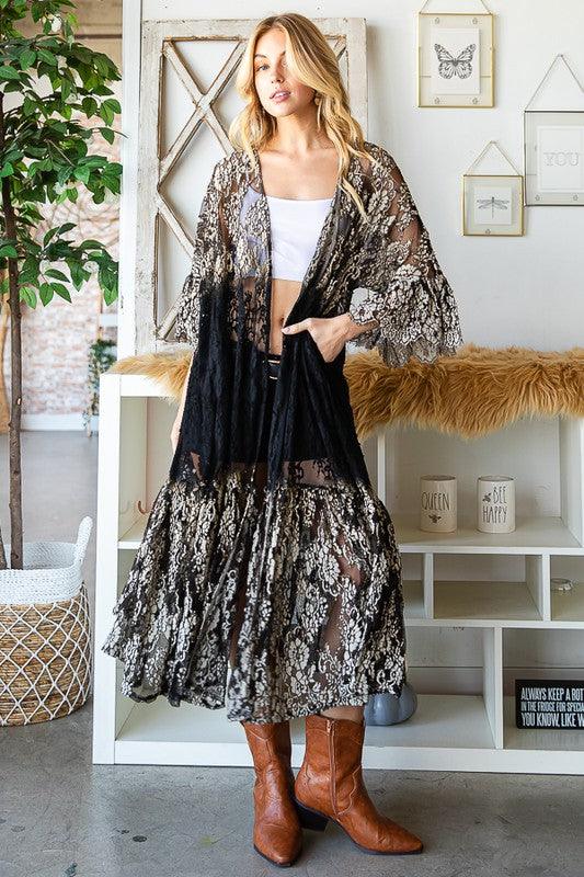 Washed Scallop Laced Longline Duster - Random Hippie