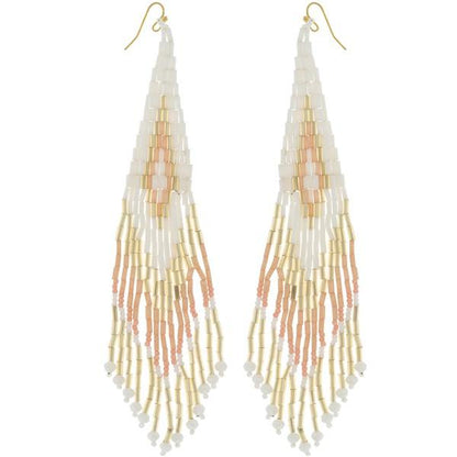 Seed Bead Fringe Earrings Triangle Pattern - Random Hippie