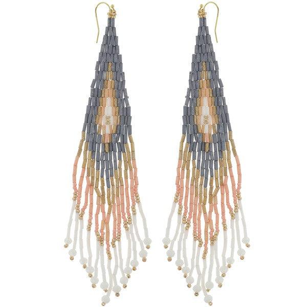 Seed Bead Fringe Earrings Triangle Pattern - Random Hippie