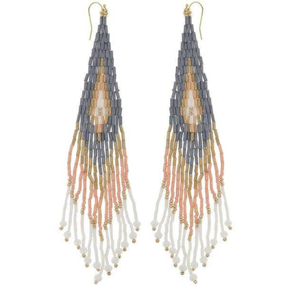 Seed Bead Fringe Earrings Triangle Pattern - Random Hippie