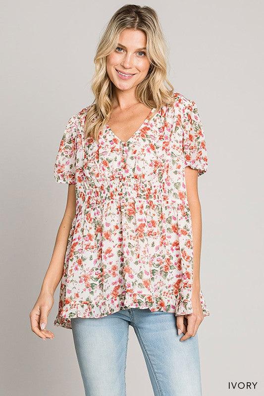 Short Sleeve Ditzy Floral Printed Top - Random Hippie