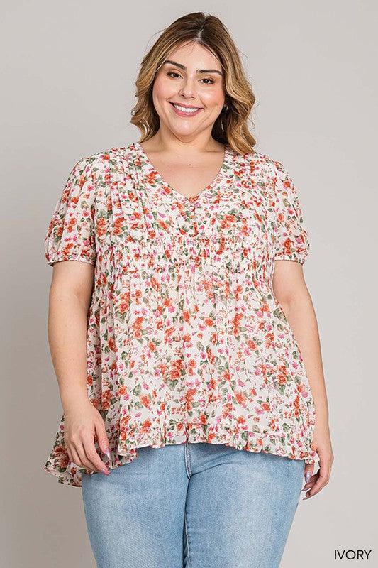 Short Sleeve Ditzy Floral Printed Top - Random Hippie