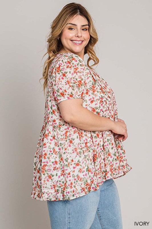 Short Sleeve Ditzy Floral Printed Top - Random Hippie