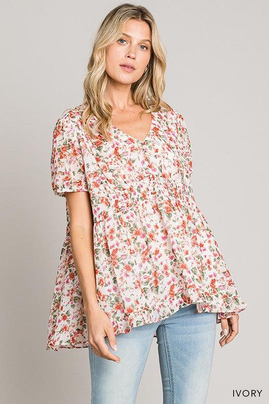 Short Sleeve Ditzy Floral Printed Top - Random Hippie