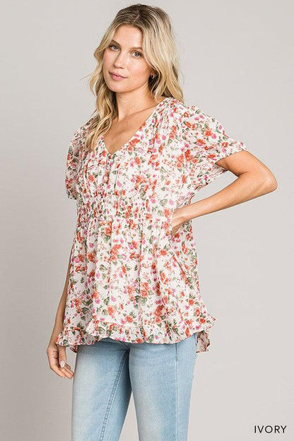 Short Sleeve Ditzy Floral Printed Top - Random Hippie