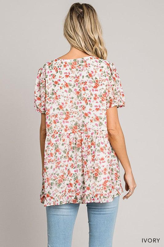 Short Sleeve Ditzy Floral Printed Top - Random Hippie