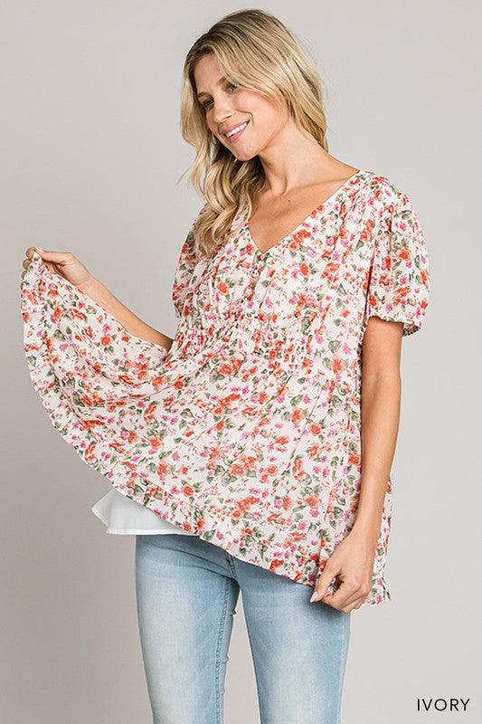 Short Sleeve Ditzy Floral Printed Top - Random Hippie