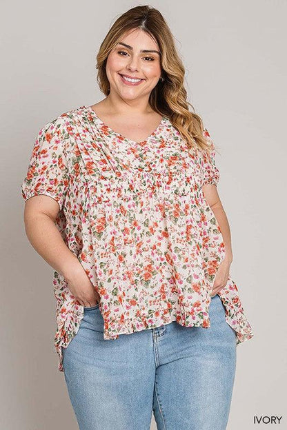 Short Sleeve Ditzy Floral Printed Top - Random Hippie