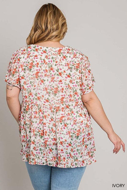 Short Sleeve Ditzy Floral Printed Top - Random Hippie