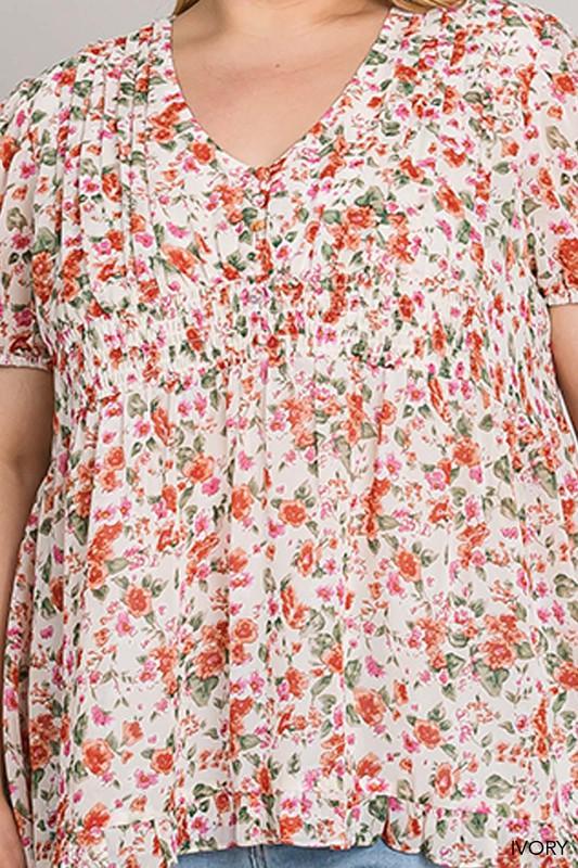 Short Sleeve Ditzy Floral Printed Top - Random Hippie