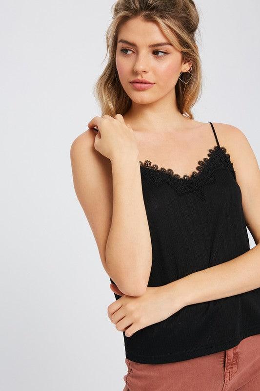 Textured Lace Trim Cami - Random Hippie