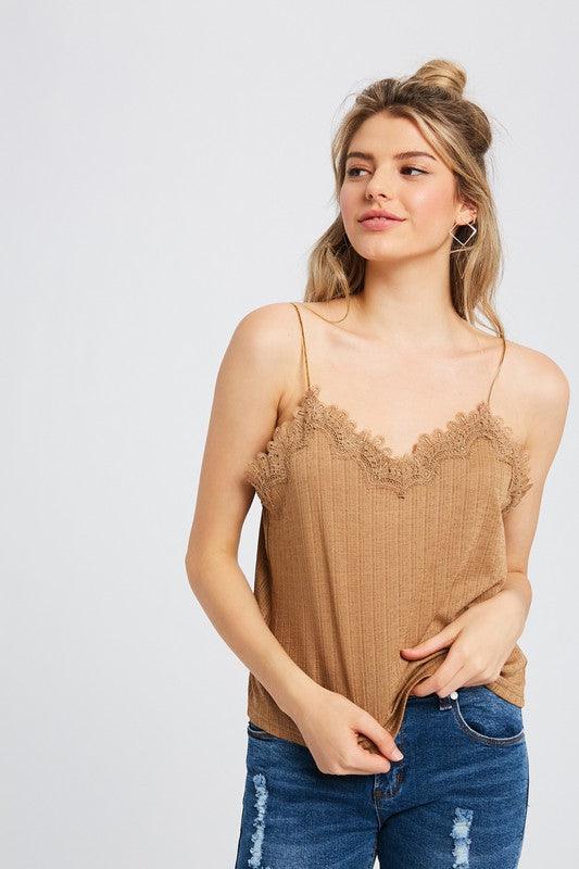 Textured Lace Trim Cami - Random Hippie