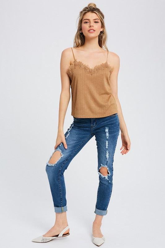 Textured Lace Trim Cami - Random Hippie