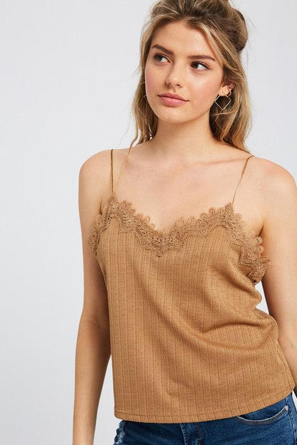 Textured Lace Trim Cami - Random Hippie