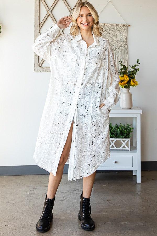 Washed Eyelet Long Jacket - Random Hippie