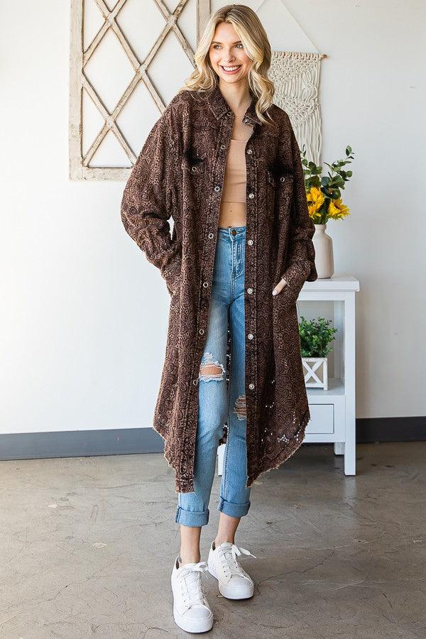 Washed Eyelet Long Jacket - Random Hippie