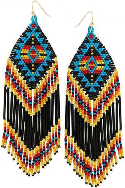 Western Aztec Seed Bead Fringe Earrings - Random Hippie