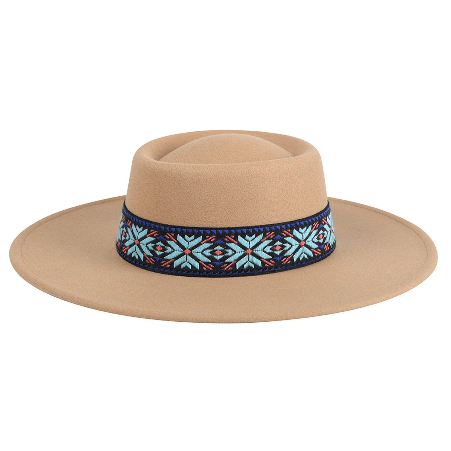 Wide Brim Fedora with Aztec Pattern Band - Random Hippie