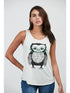 A wise owl with glasses graphic on a women&