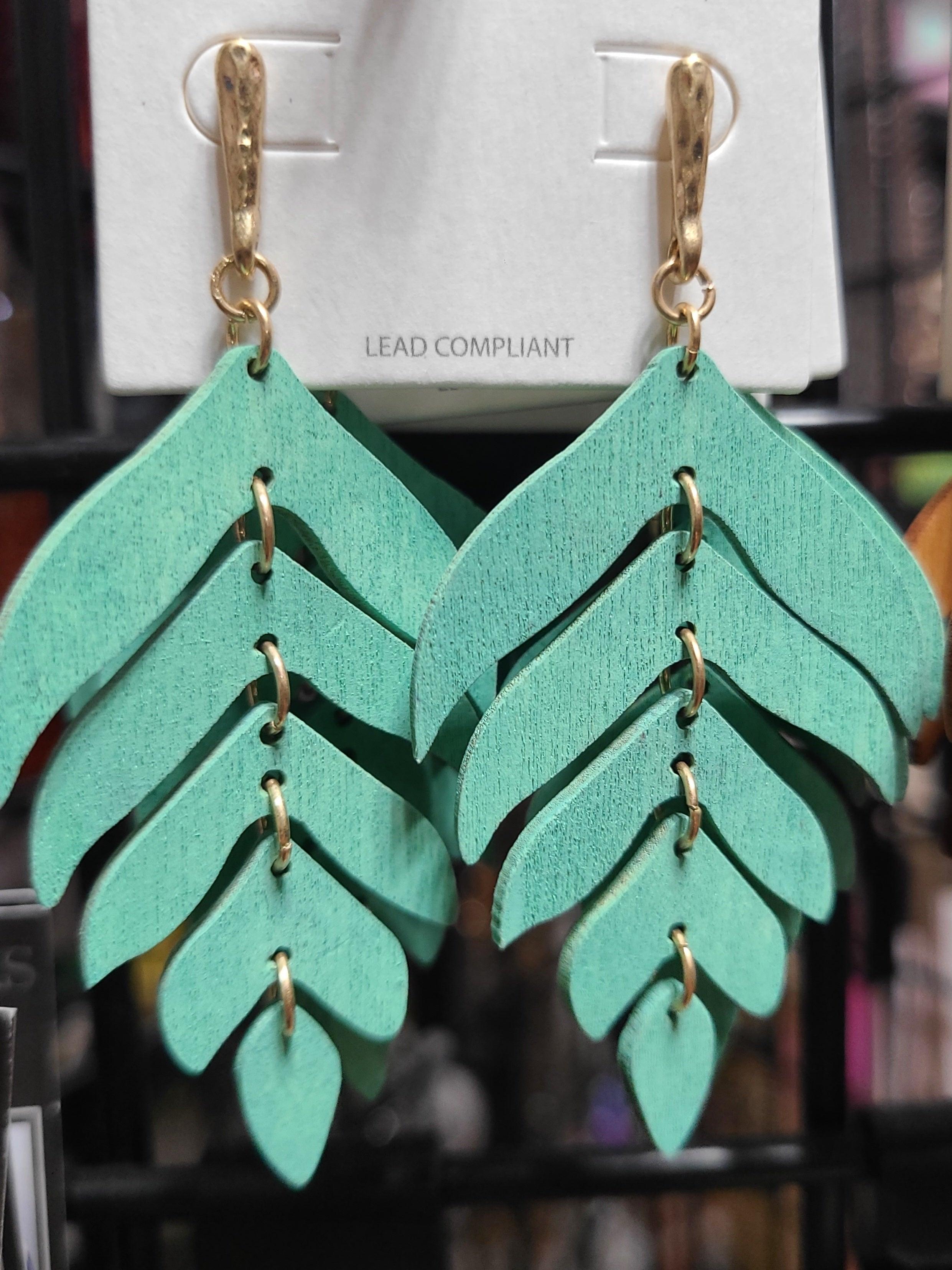 Wood Leaf Drop Earrings - Random Hippie