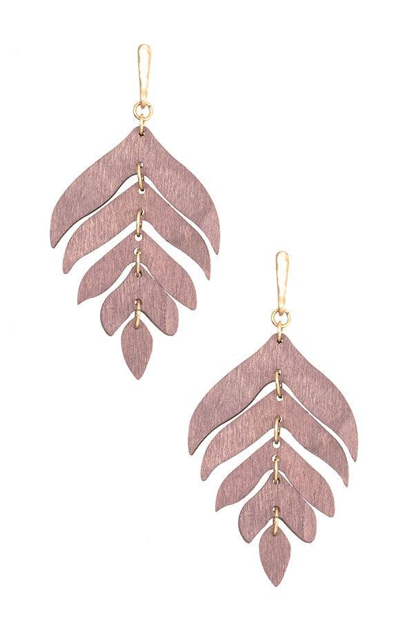 Wood Leaf Drop Earrings - Random Hippie