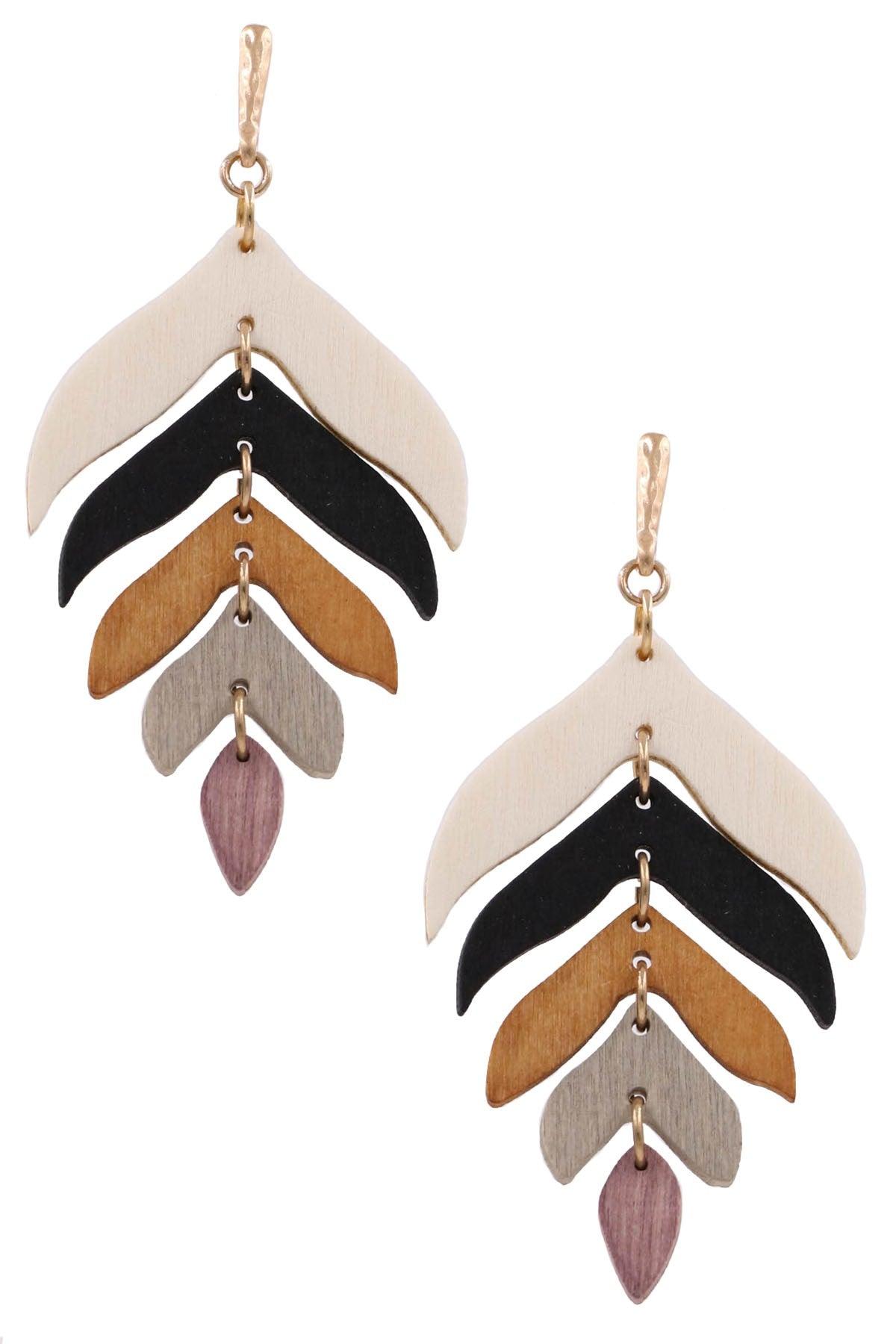 Wood Leaf Drop Earrings - Random Hippie