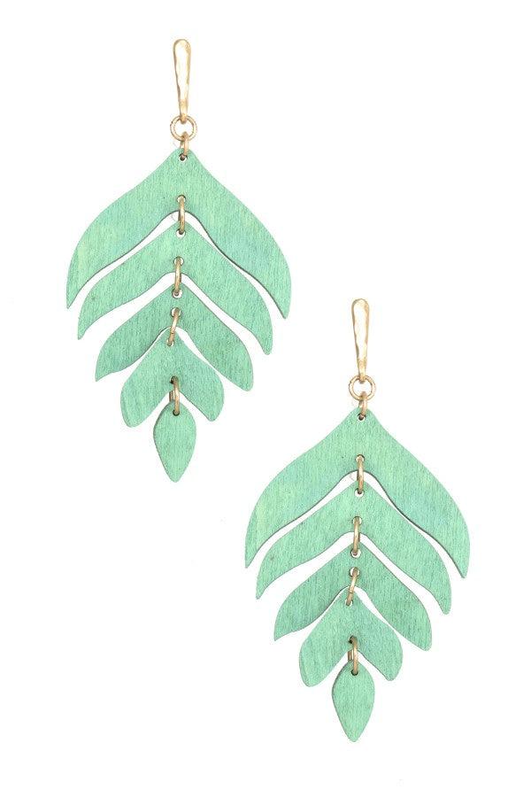 Wood Leaf Drop Earrings - Random Hippie