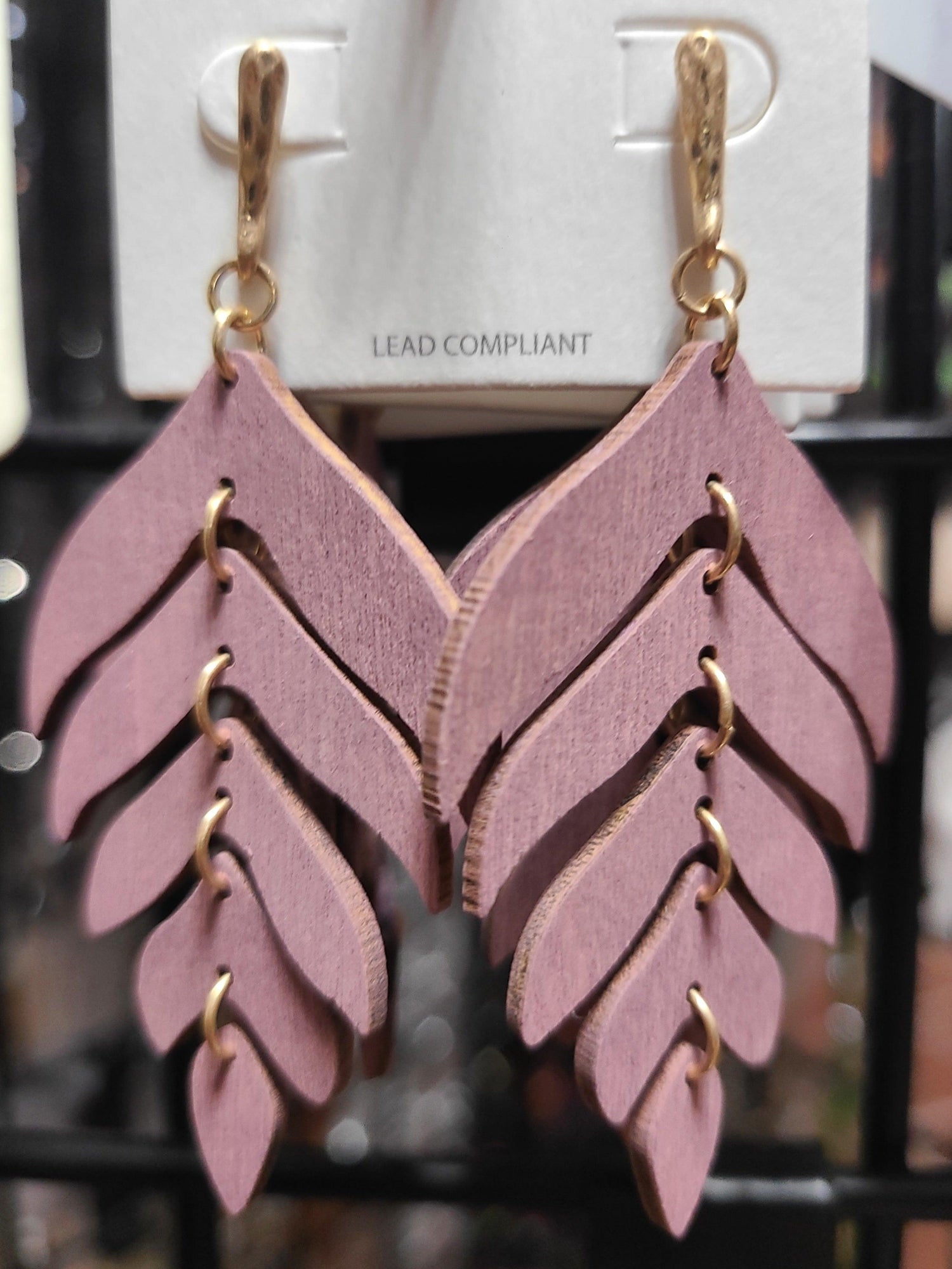 Wood Leaf Drop Earrings - Random Hippie